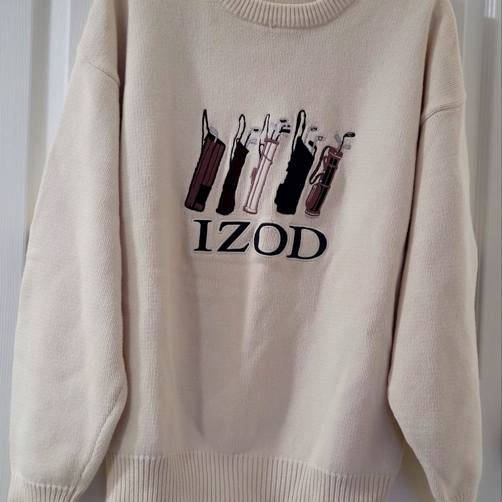 IZOD Vintage RARE Embroidered Golfer Sweater Men's XLarge Tan with Logo